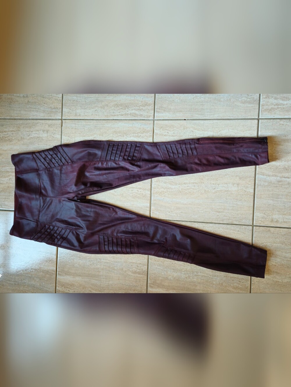 Athleta Delancey Gleam Tight Maroon Burgundy Moto Leggings